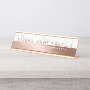 Minimaler und moderner 2-Tone-Rose-Gold-Weißer Ma Schreibtischnamensplakette