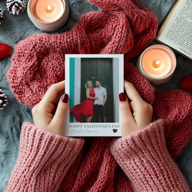 Minimaler Valantinstag Schwarz & Weiß & Foto Feiertagskarte (Von Creator hochgeladen)
