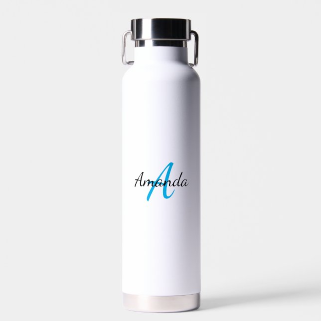 Minimaler Vorname + Anfangsblauer Monogramm Trinkflasche (Vorne)