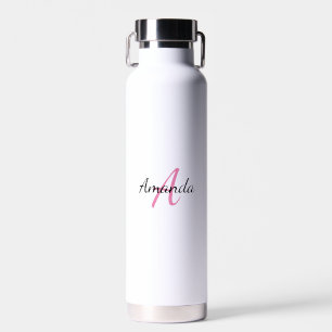 Minimaler Vorname + Initialmonogramm Pink Trinkflasche