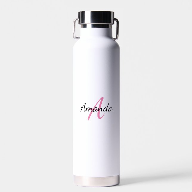 Minimaler Vorname + Initialmonogramm Pink Trinkflasche (Vorne)