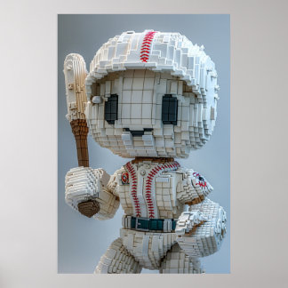 Minimaler Voxel-Athlet in weißer Uniform – Basebal Poster