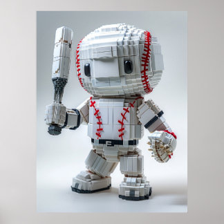 Minimaler Voxel-Athlet in weißer Uniform – Basebal Poster