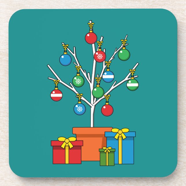 Minimaler Weihnachtsbaum mit Geschenken Getränkeuntersetzer (Vorderseite)