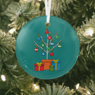 Minimaler Weihnachtsbaum mit Geschenken Ornament Aus Glas