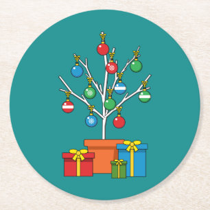 Minimaler Weihnachtsbaum mit Geschenken Runder Pappuntersetzer