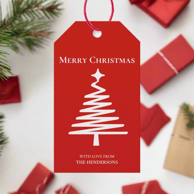 Minimaler Weihnachtsbaum rot & weiß Geschenkanhänger (Von Creator hochgeladen)