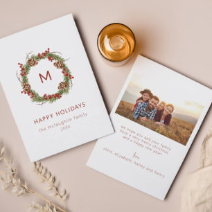Minimaler Weihnachtskranz Familienurlaub Foto Card Einladung