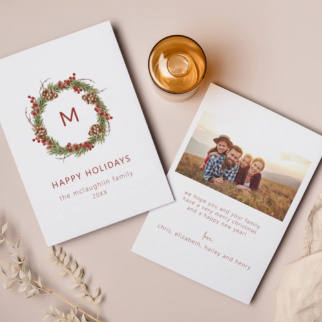 Minimaler Weihnachtskranz Familienurlaub Foto Card Einladung (Von Creator hochgeladen)