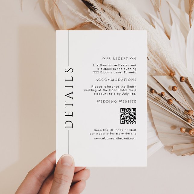 Minimaler weißer Hochzeitsstift QR-Code einfügen Begleitkarte (Von Creator hochgeladen)