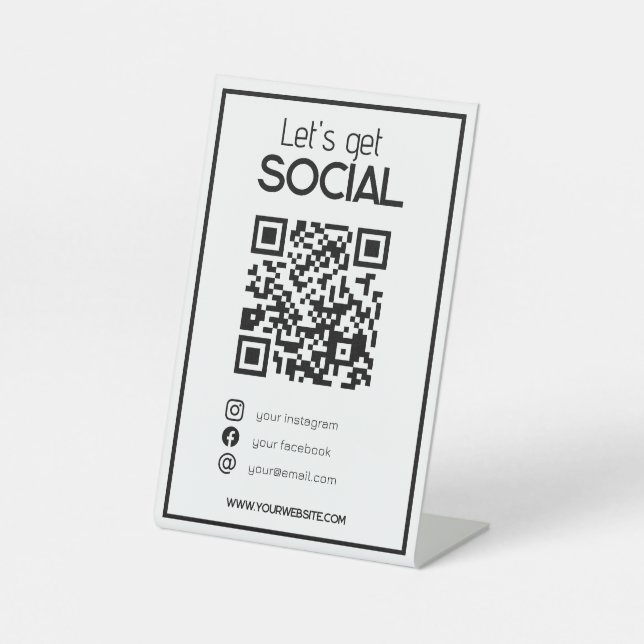 minimaler weißer QR-Code einfache Prüfung in sozia Sockelschild (Vorderseite)