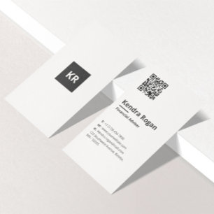 Minimaler weißer QR-Code für sauberes Monogramm Visitenkarte