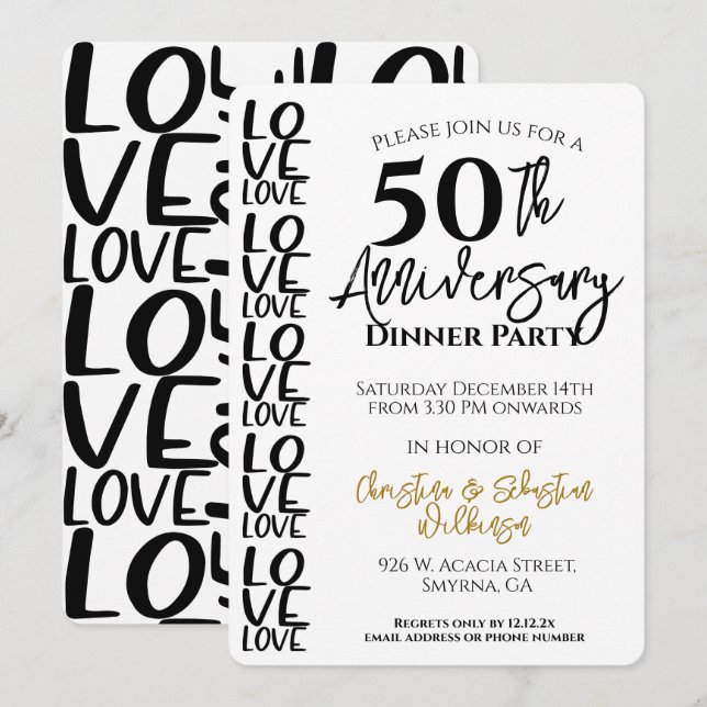 Minimales 50. Hochzeitliches Jubiläum Party Einladung (Vorne/Hinten)