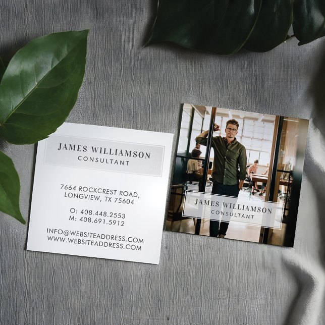 Minimales Berufliches Firmenname & Business-Foto Quadratische Visitenkarte (Minimal Professional Company Name & Business Photo Square Business Card)