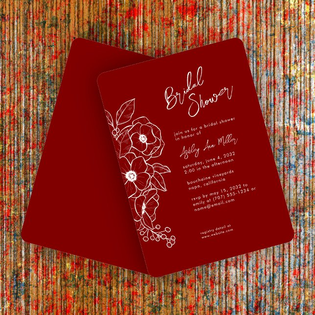 Minimales botanisches Ruby Rotes Brautparty Einladung (Von Creator hochgeladen)