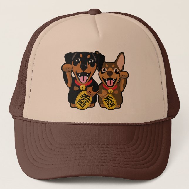 Minimales Button-glücklicher Hundeinhaber-Hut des Truckerkappe (Vorderseite)