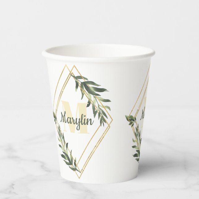 Minimales Design der monogram Tropical Foliage Pappbecher (Vorderseite)