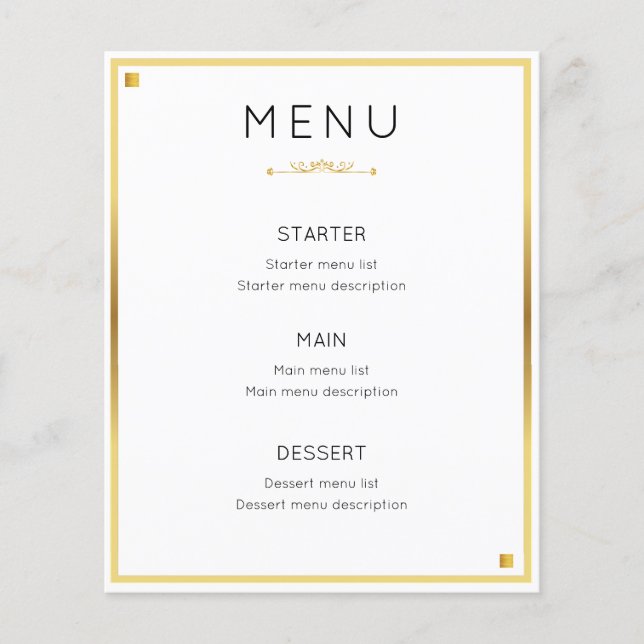 Minimales Design Gold Border Wedding Event Menü (Vorderseite)