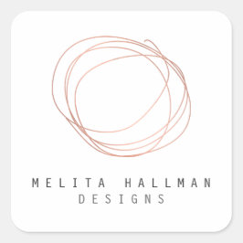 Minimales Designer-Scribble-Logo in Rose Gold Quadratischer Aufkleber