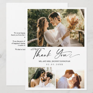 Minimales Drehbuch Drei Foto Hochzeit Danke Karte