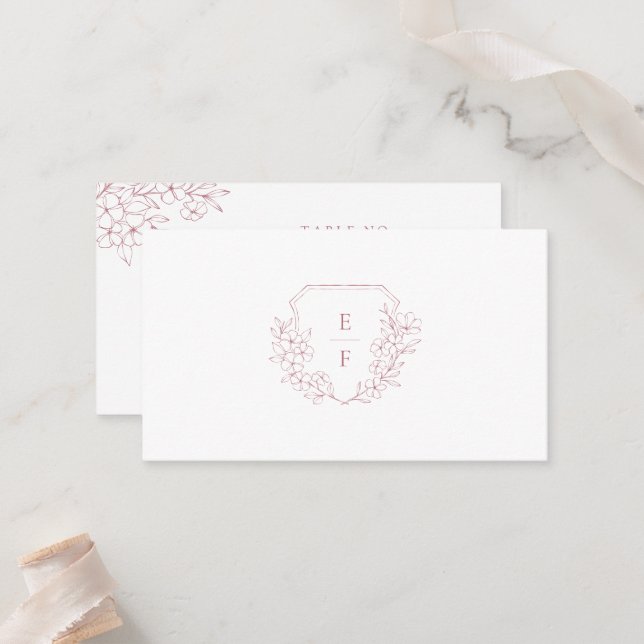 Minimales elegantes rosa Kirschblossom Monogramm-W Platzkarte (Vorderseite/Rückseite Beispiel)