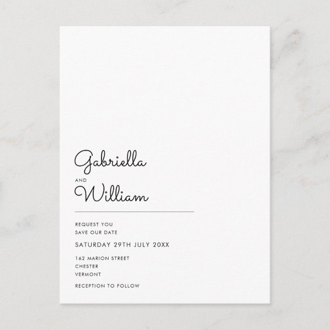 Minimales elegantes Script-Foto Save the Date Postkarte (Vorderseite)