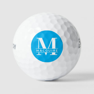 Minimales fett Monogramm mit Name Himmelblau Golfball