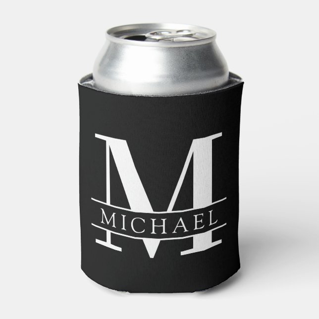 Minimales fett Monogramm mit Name | Schwarz Dosenkühler (Kanne Vorderseite)