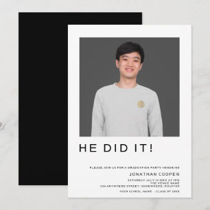 Minimales Foto, das er getan hat Schwarz-weiß Absc Einladung