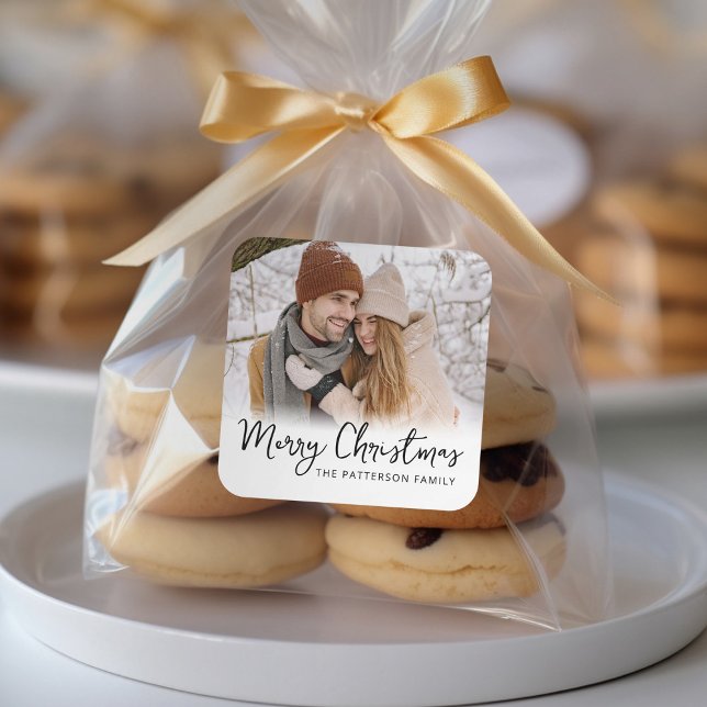 Minimales Foto Frohe Weihnachten Quadratischer Aufkleber (Von Creator hochgeladen)