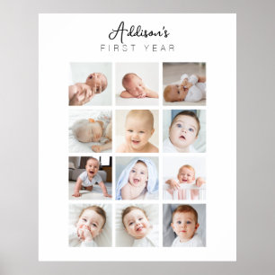 Minimales Foto-Poster für das erste Jahr des Babys Poster