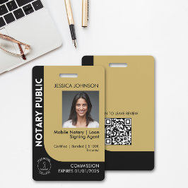 Minimales Foto QR-Abzeichen für Schwarz-Gold-Notar Ausweis