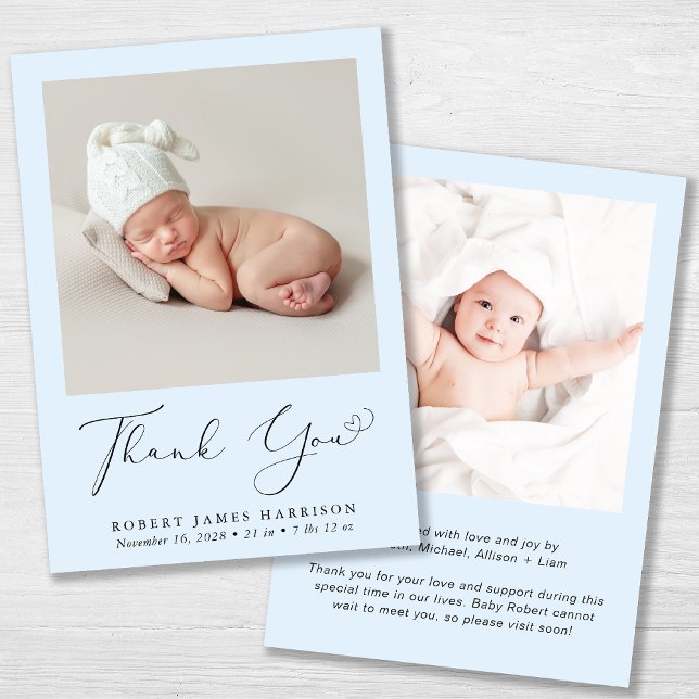 Minimales Foto Vielen Dank Baby Boy Birth Ankündigung (A beautiful and unique way to thank family and friends and introduce them to your precious baby boy)