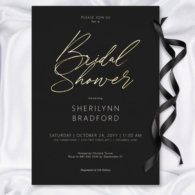 Minimales Gold Black & White Brautparty Folieneinladung (Minimal Gold Black & White Bridal Shower Foil Invitation)