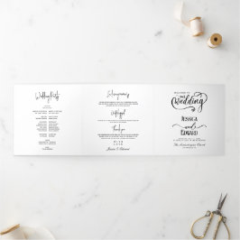 Minimales Hochzeitsprogramm Schwarz/Weiß Elegant Dreifach-gefaltete Programmkarte