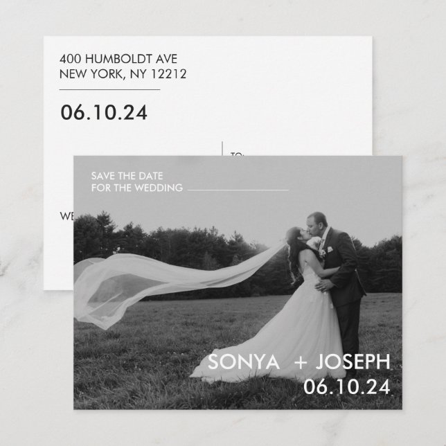 Minimales Hochzeitstil-Foto Speichern Sie die Datu (Vorne/Hinten)