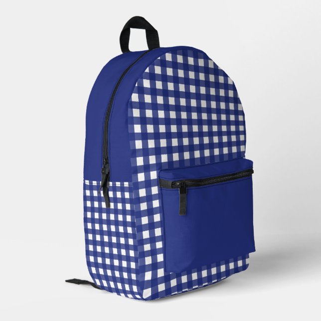 Minimales Kariertes Blau-Weiß-Muster Bedruckter Rucksack (Rückseitige Ecke links)