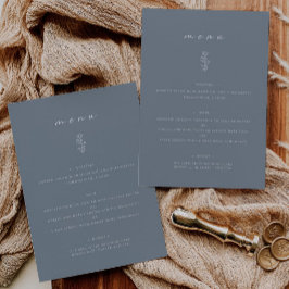 Minimales Leaf Dusty Blue Wedding Dinner Flat Menu Menükarte