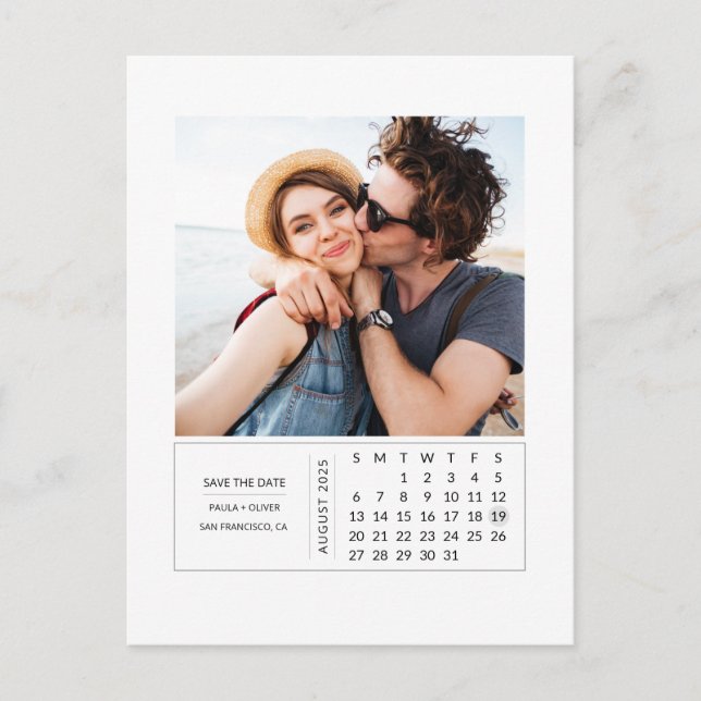 Minimales modernes Mini-Kalender Save the Date Fot Ankündigungspostkarte (Vorderseite)