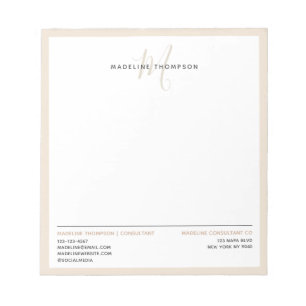 Minimales Monogram Creamy Sand Letterhead Geschäft Notizblock