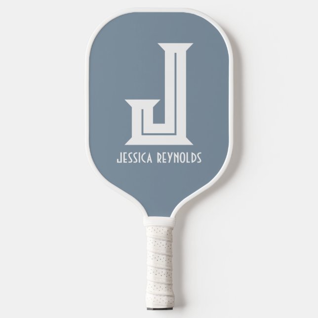Minimales Monogram Dusty Blue Pickleball Paddel Schläger (Vorderseite)