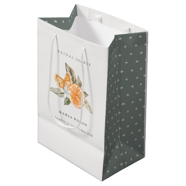 Minimales Orange Foliage Boho Foliage Brautparty Mittlere Geschenktüte (Vorderseite Schrägansicht)