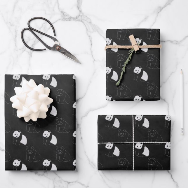 Minimales Panda Wrapping Paper Flachblatt Set 3 Geschenkpapier Set (Vorderseite)