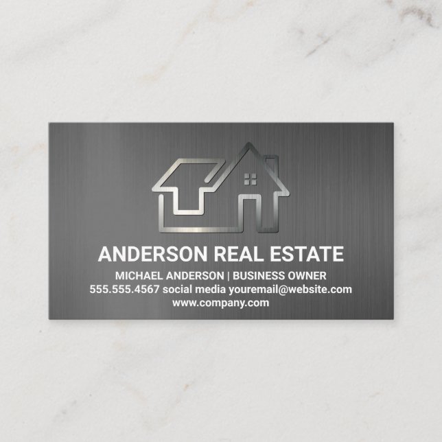 Minimales Real Anwesen Logo | Gray Texture Visitenkarte (Vorderseite)