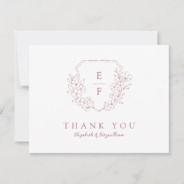 Minimales Rose Gold Cherry Blossom Monogramm Wappe Dankeskarte
