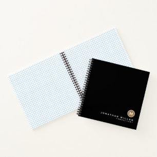 Minimales Schwarz-Gold-Monogramm-Graph-Papier Notizbuch