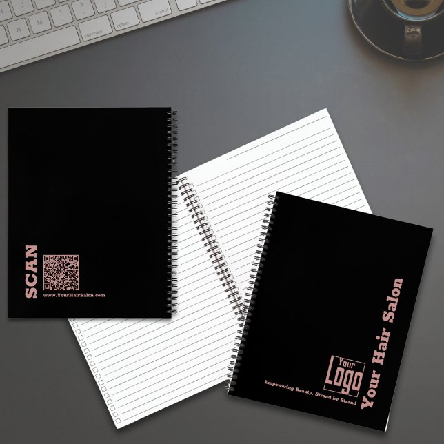Minimales Schwarz-Rosa-Logo-Stylistin-Motto Notizbuch (Minimal Black Pink Logo Hair Stylist Motto Notebook with Logo)