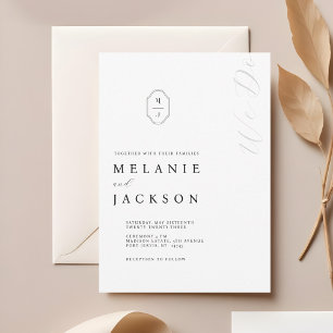 Minimales Schwarz-Weiß-Personalisiertes Monogramm- Einladung