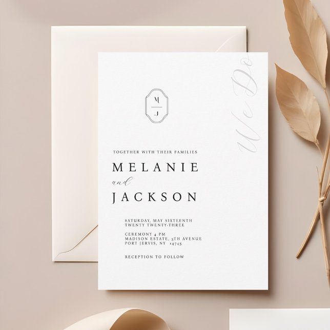 Minimales Schwarz-Weiß-Personalisiertes Monogramm- Einladung (Minimal Black & White Personalized Monogram Crest Invitation)