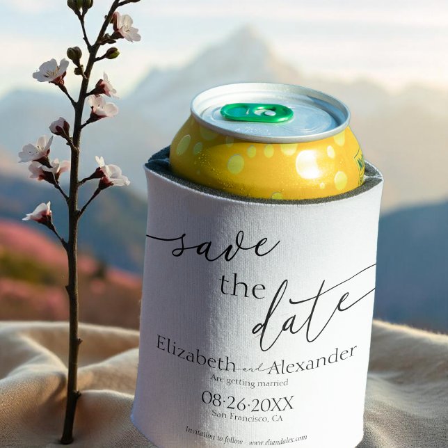 Minimales Schwarz-Weiß-Skript Save the Date Extrav Dosenkühler (Von Creator hochgeladen)